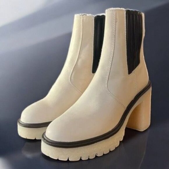Free People Womens White James Chelsea Boot Chunky Heel NEW 9.5 / 39.5 MSRP $188 - Picture 10 of 12